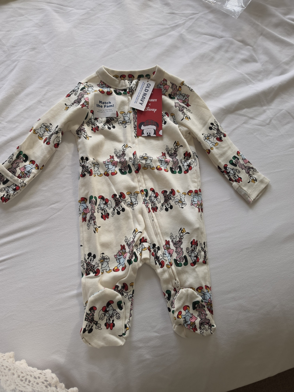 Old Navy Cream Mickey & Friends Zip Footed One-Piece